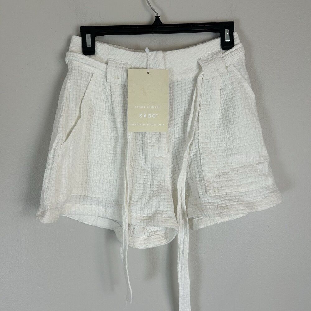 Sabo Skirt Size 4/S Zoriah Shorts White Woven Gauze Cotton Paper Bag Tie Waist